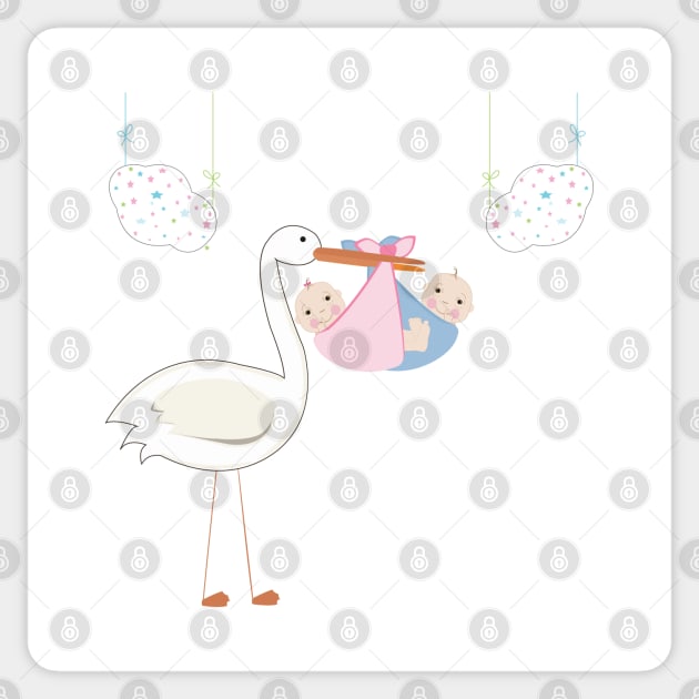 Twin baby with stork, baby arrival card Sticker by GULSENGUNEL